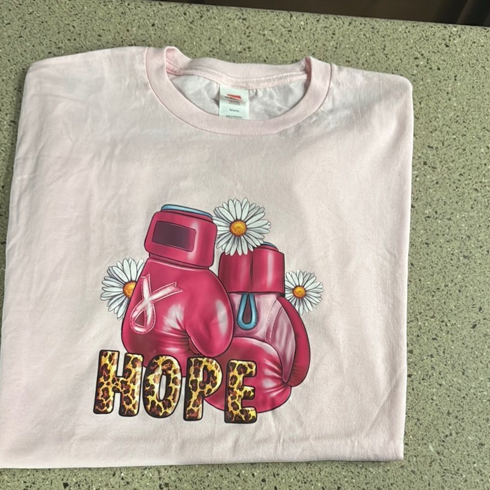 Hanes Pink T Shirt with Hope and Boxing Gloves Design Breast cancer awareness